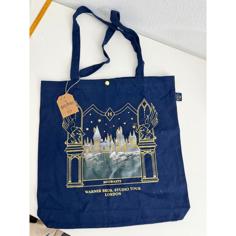 Harry Potter Warner Bros Studio Tour London Iconic Hogwarts Tote Bag Navy Gold